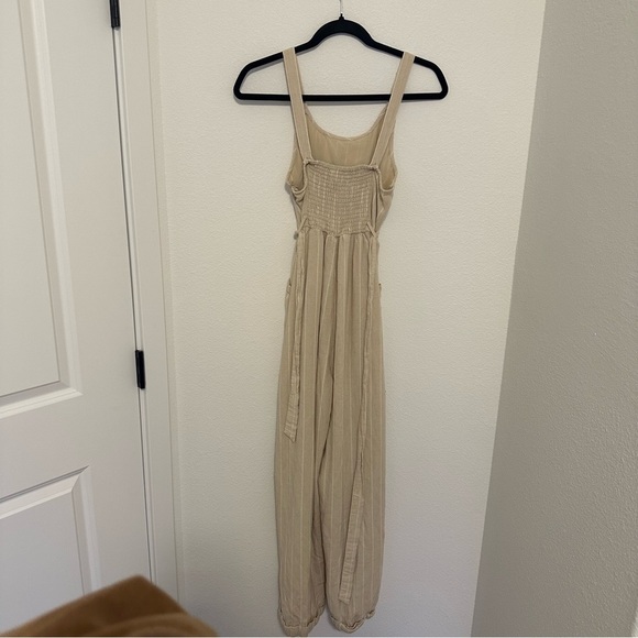 American Eagle Striped Wide Leg Jumpsuit Linen Blend Cream White Size S Women’s - Picture 8 of 12
